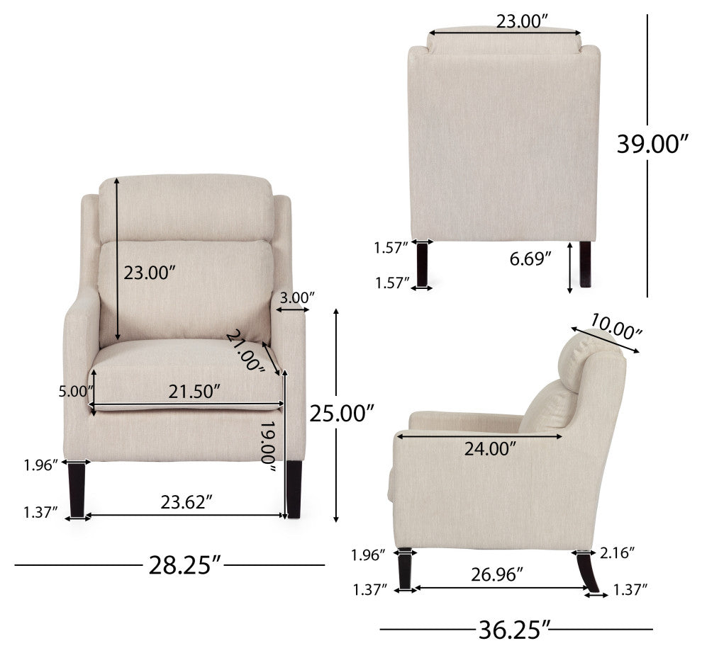 Anson Pillow Tufted Club Chair, Beige/Dark Brown, Fabric