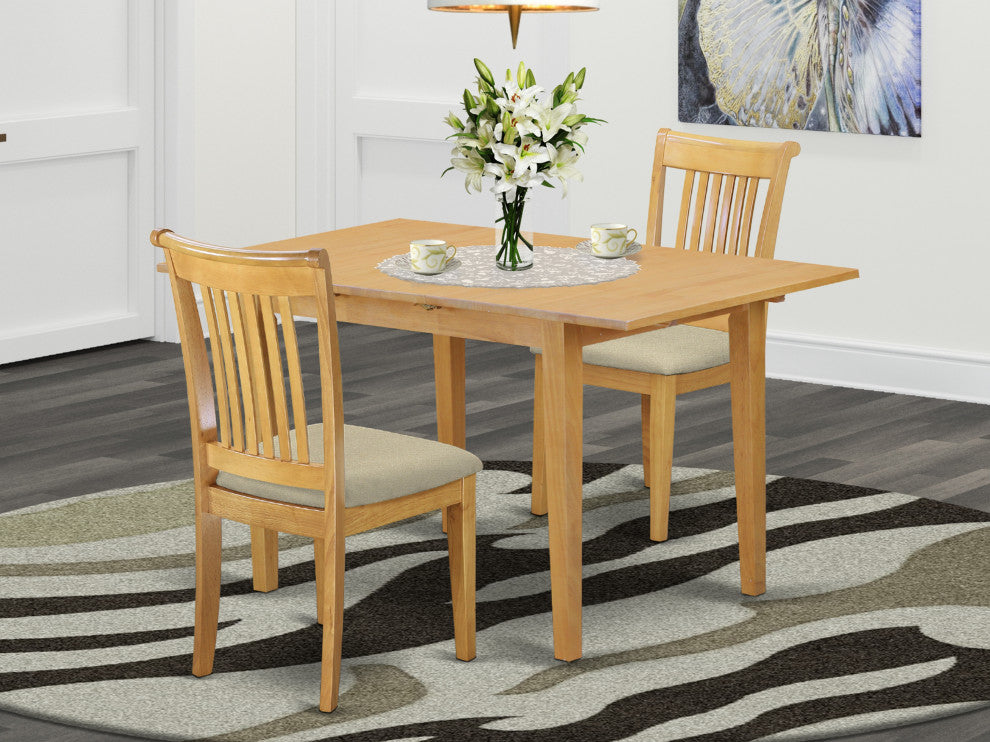 3-Piece Dinette Table Set - Table And 2 Cushion Seat Dining Chairs In Oak