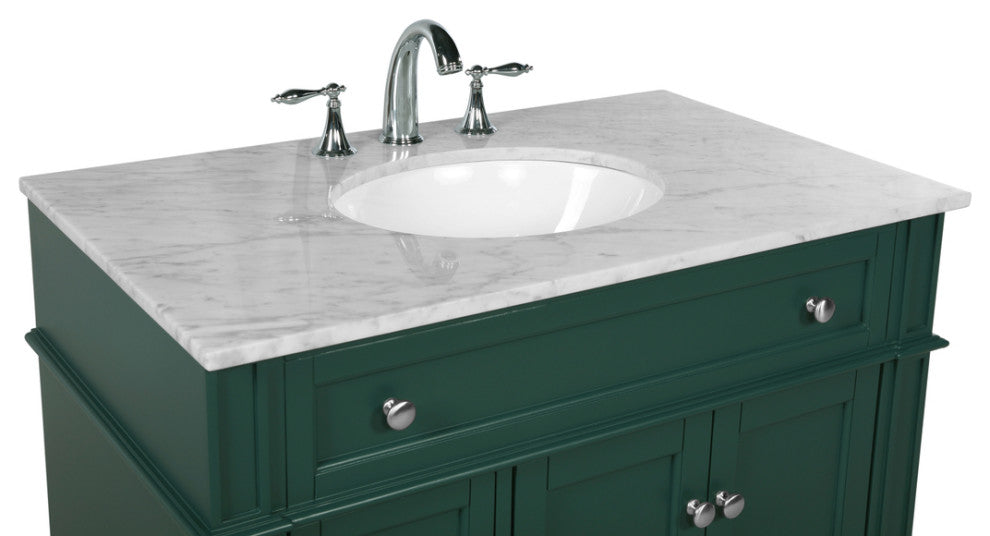 Home Living Vanity with Carrara White Marble Countertop, Green, 36", Single Sink