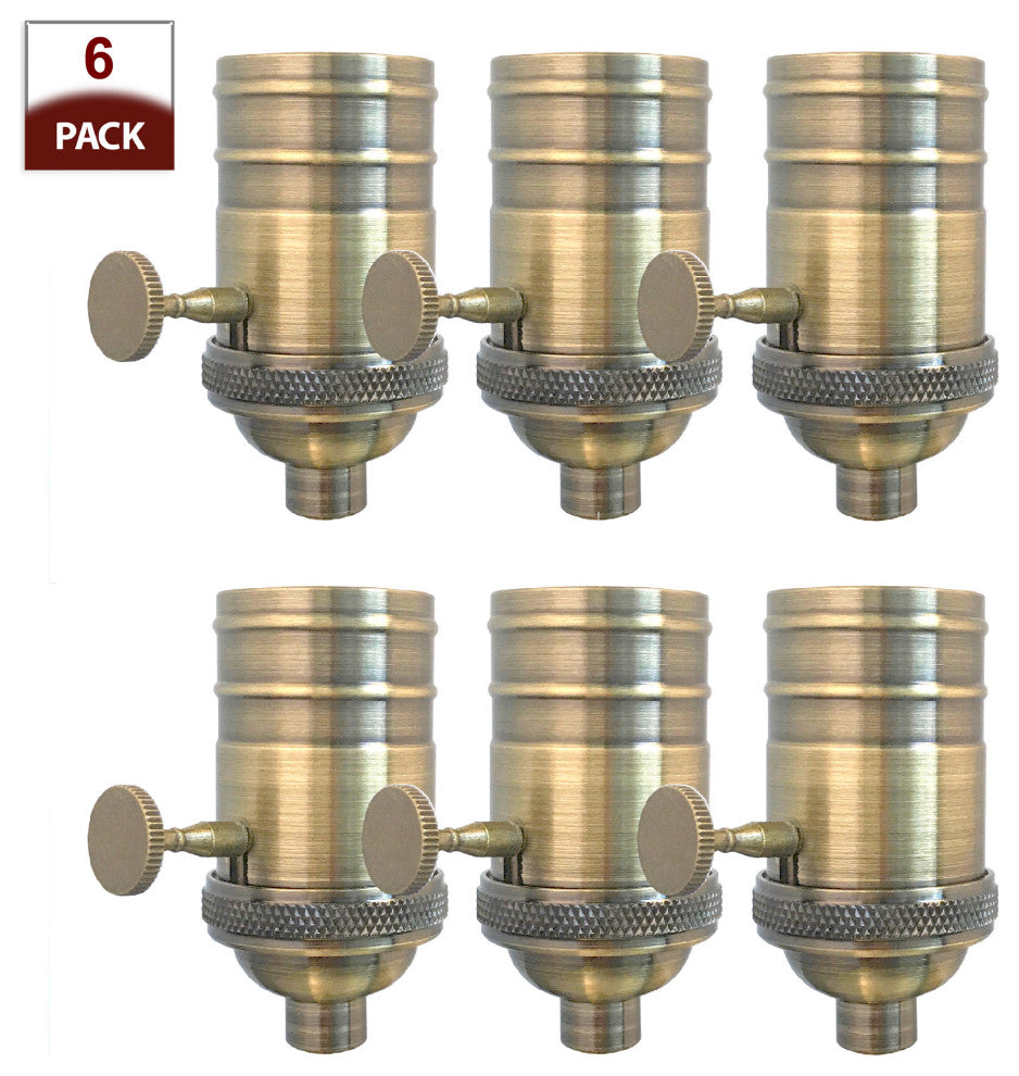 Royal Designs, Inc. 3 Way Vintage Lamp Socket, Antique Brass, Set of 6