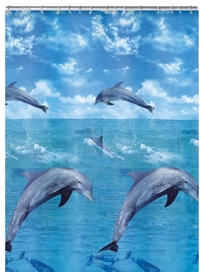 Blue Non Toxic PEVA Shower Curtain, Dolphin