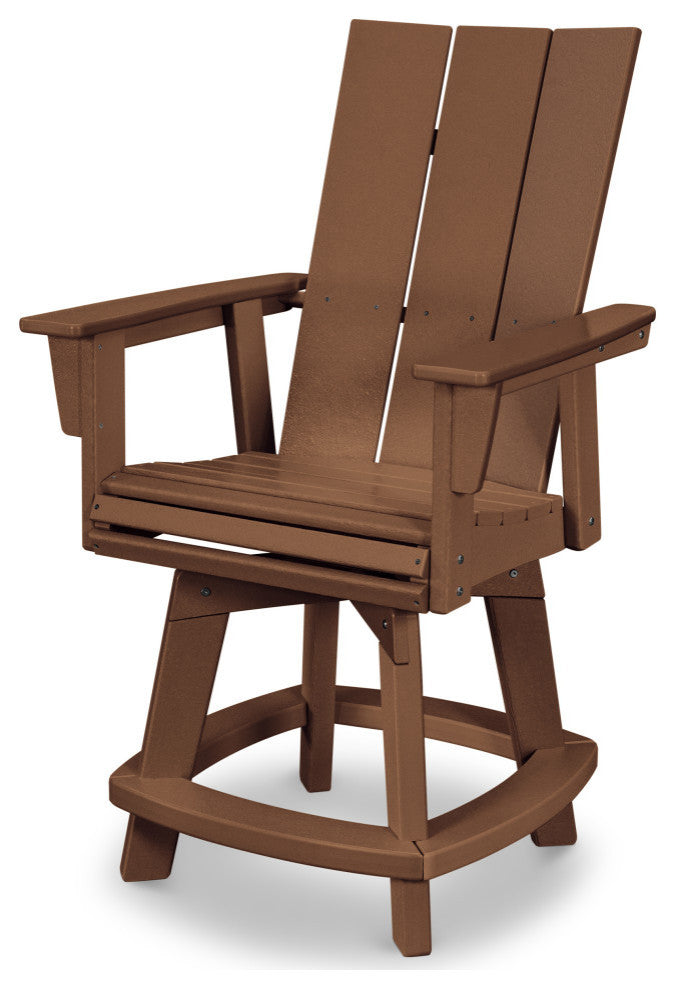POLYWOOD Modern Adirondack Swivel Counter Chair, Teak