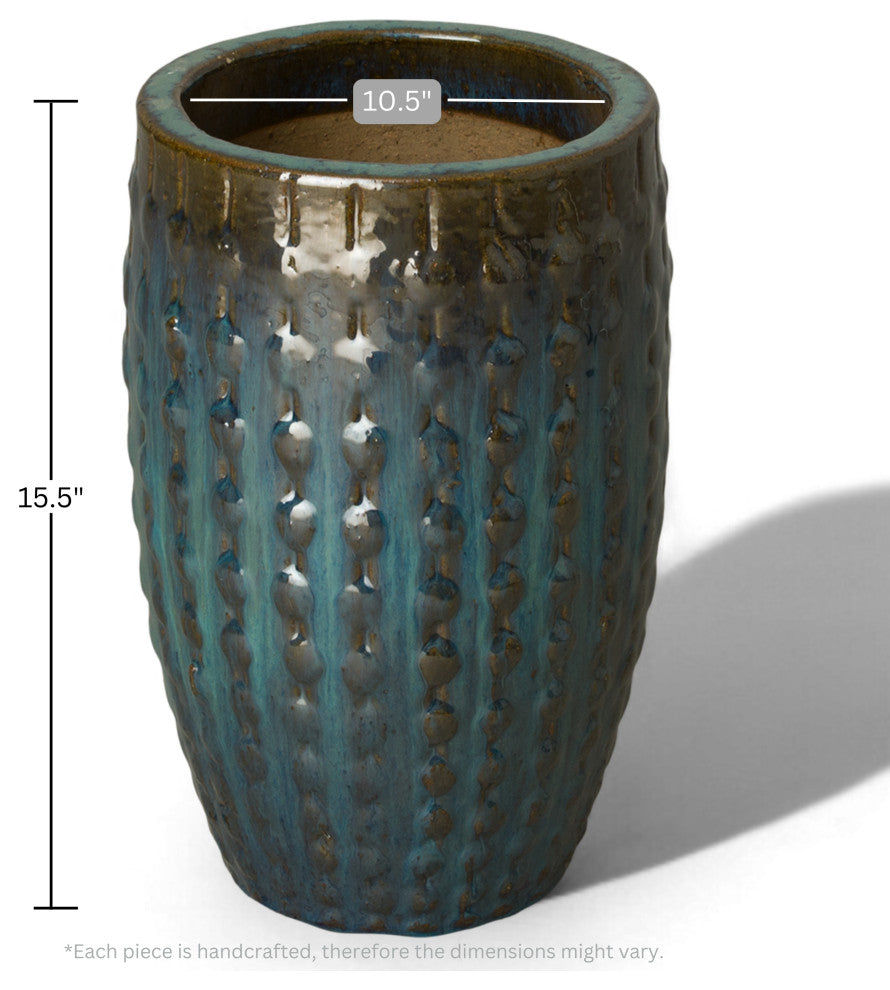 Tall Round Stud Pot, Teal 10.5X15.5"H