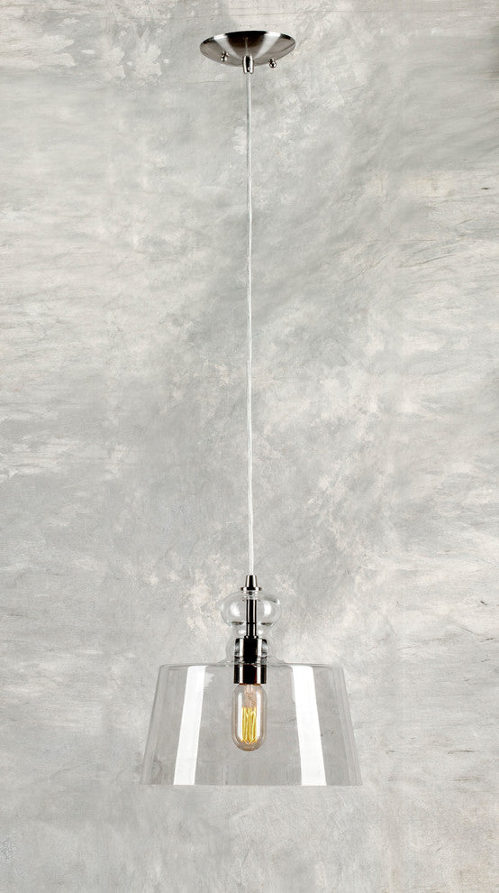 1 Light Cord-Hung Glass Mini Pendant, Brushed Nickel, Clear Glass