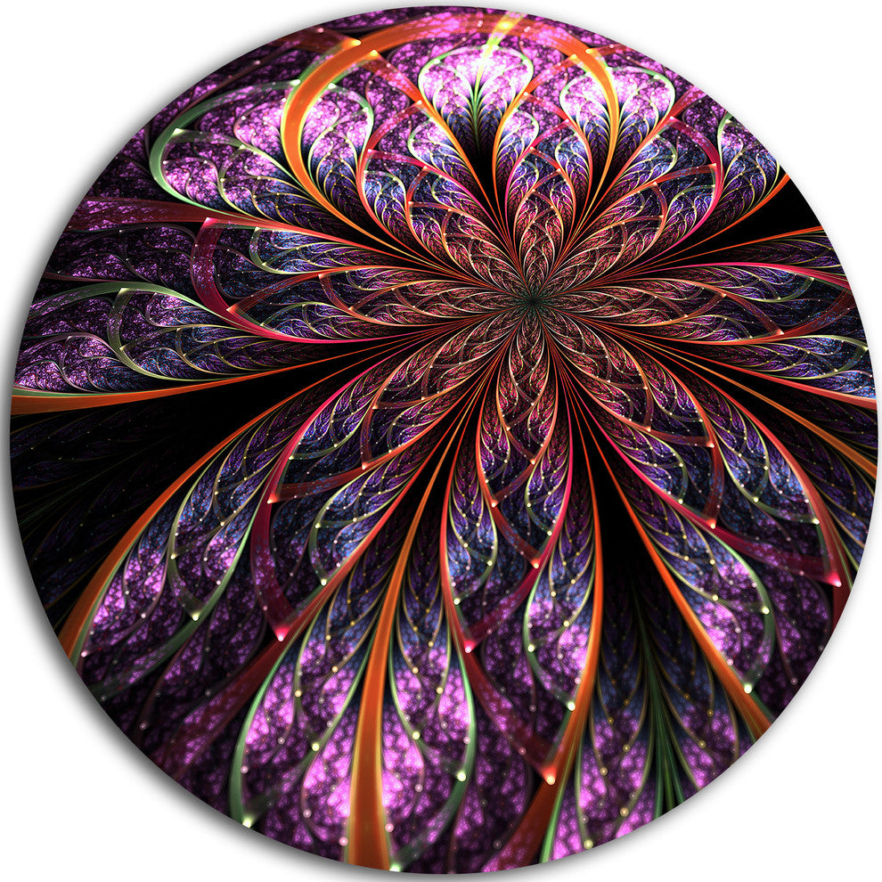 Glossy Pink Blue Fractal Flower, Floral Round Wall Art, 23"