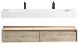 Alysa 60" Floating Bath Vanity, Acrylic Sink/Double Faucet Hole, Light Oak