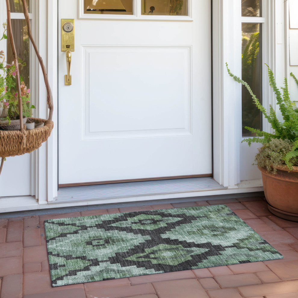 Machine Washable Indoor/Outdoor Chantille ACN1894 Green 1'8" x 2'6" Rug