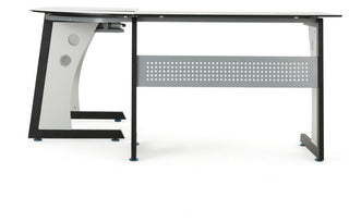 GDF Studio Orion L Shaped Office Desk with Tempered Glass Top