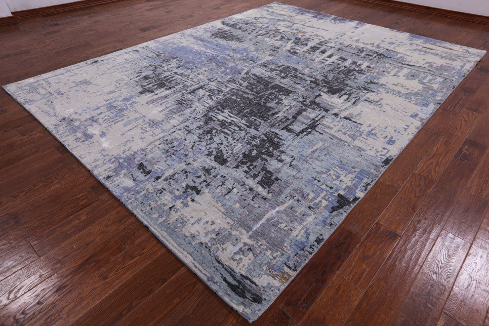 Wool and Silk Contemporary Handmade Abstract Rug 9' 0" X 11' 11" Q6332