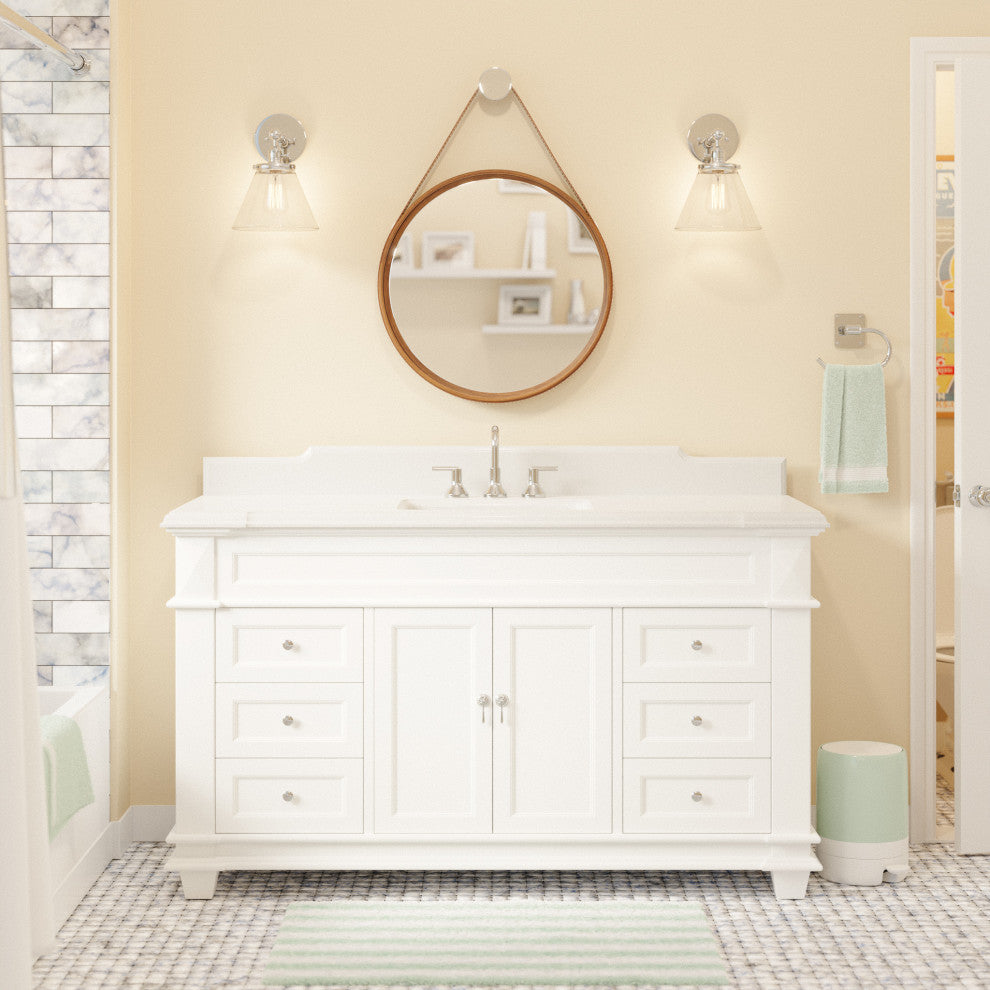 Elizabeth 60" Bathroom Vanity, Base: White, Top: Quartz, Single Vanity
