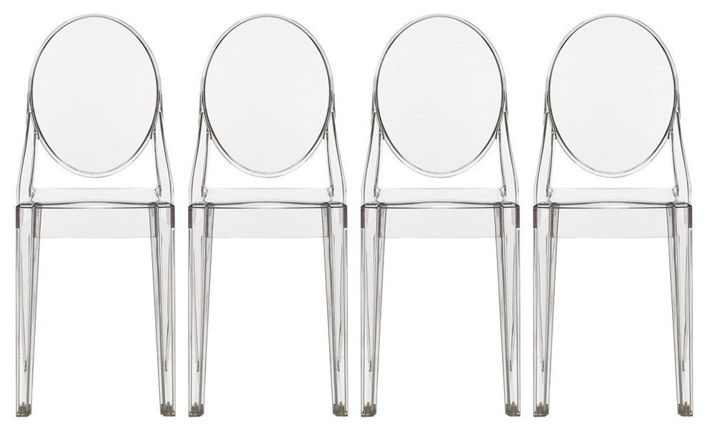 Designer Stackable Side Chair Dining Room Chairs With Solid Back Set of 4, Clear