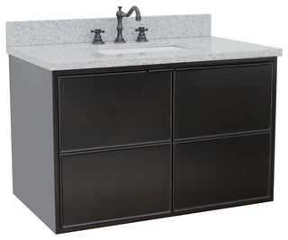 37" Single Wall Mount Vanity, Cappuccino Finish With Gray Granite Top