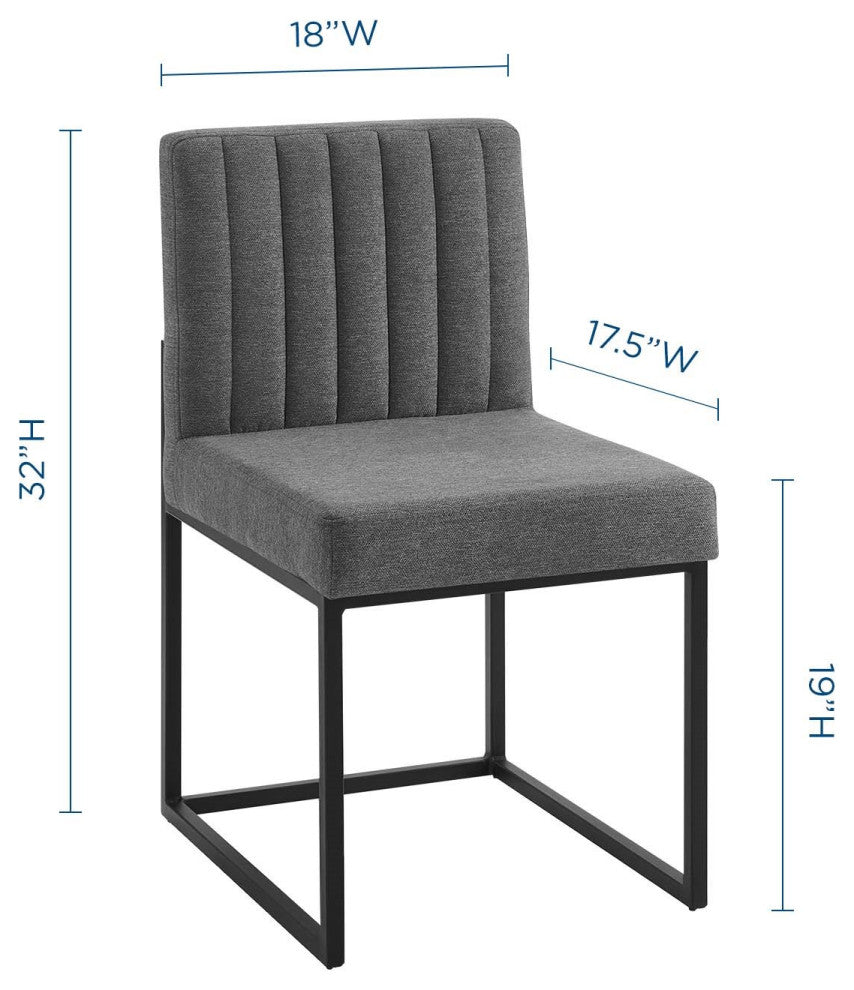 Side Dining Chair, Set of 2, Fabric, Metal, Black Gray, Modern, Cafe Bistro