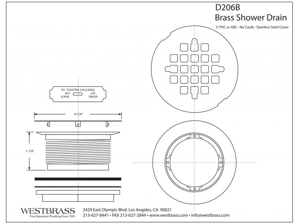 Brass Body Compression Shower Drain With Grid In Polished Brass