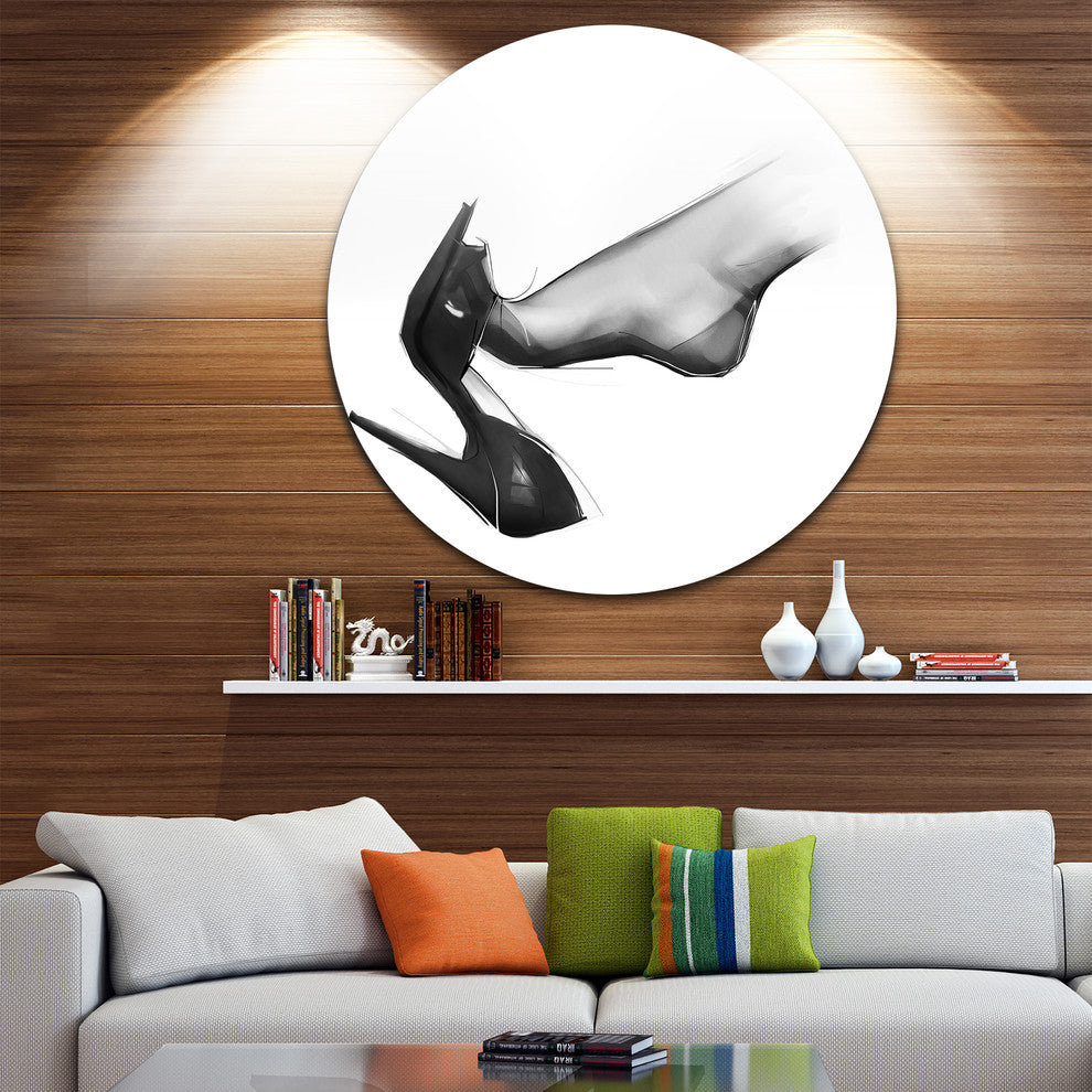Leg Wearing High Heel Shoe, Portrait Digital Art Round Wall Art, 11"