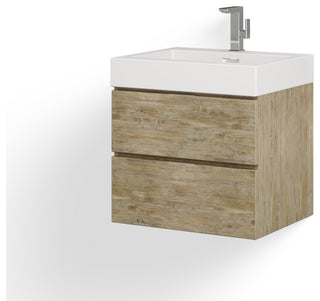 Boutique Bath Vanity, Natural Wood, 24", Single Sink, Wall Mount