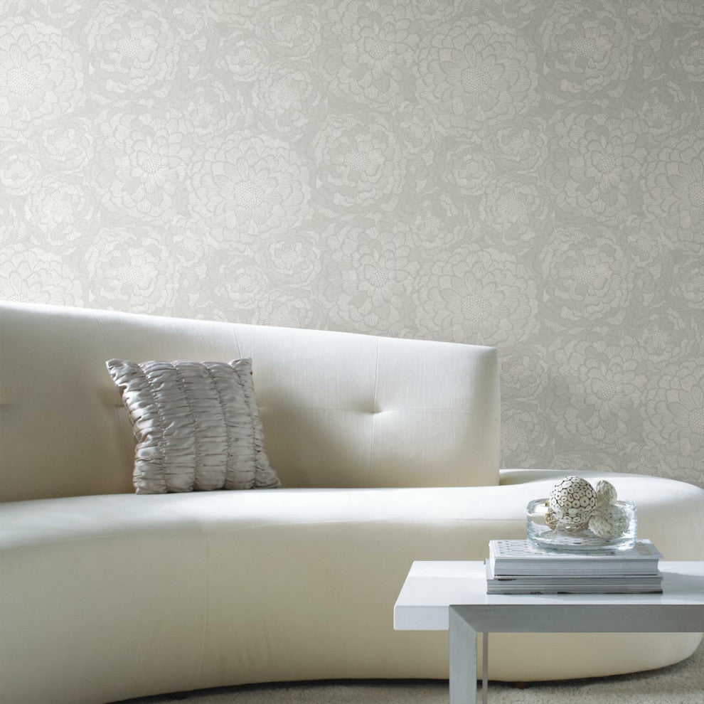 Gray & White Zen Dahlia Peel & Stick Wallpaper