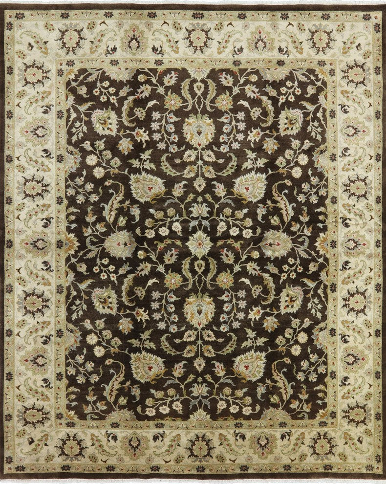 Oushak Oriental Peshawar Chobi Brown Hand-Knotted Wool Rug, 8'x10'