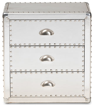 Baxton Studio Armel French Industrial Silver Metal 3-Drawer End Table