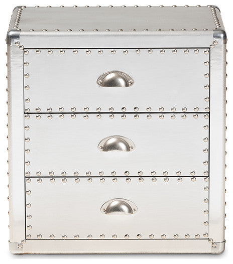 Baxton Studio Armel French Industrial Silver Metal 3-Drawer End Table