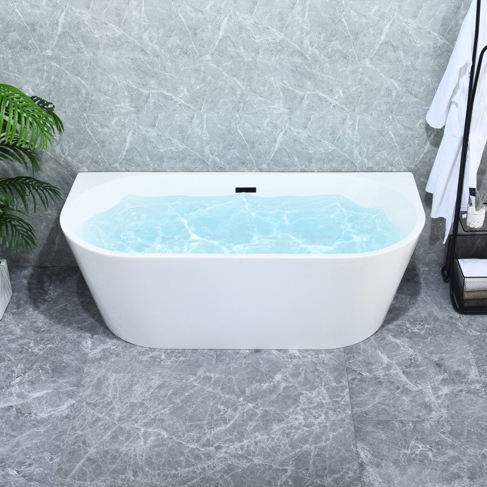 Satchi 67"x32" Flatbottom Freestanding Soaking Bathtub, Matte Black Hardware