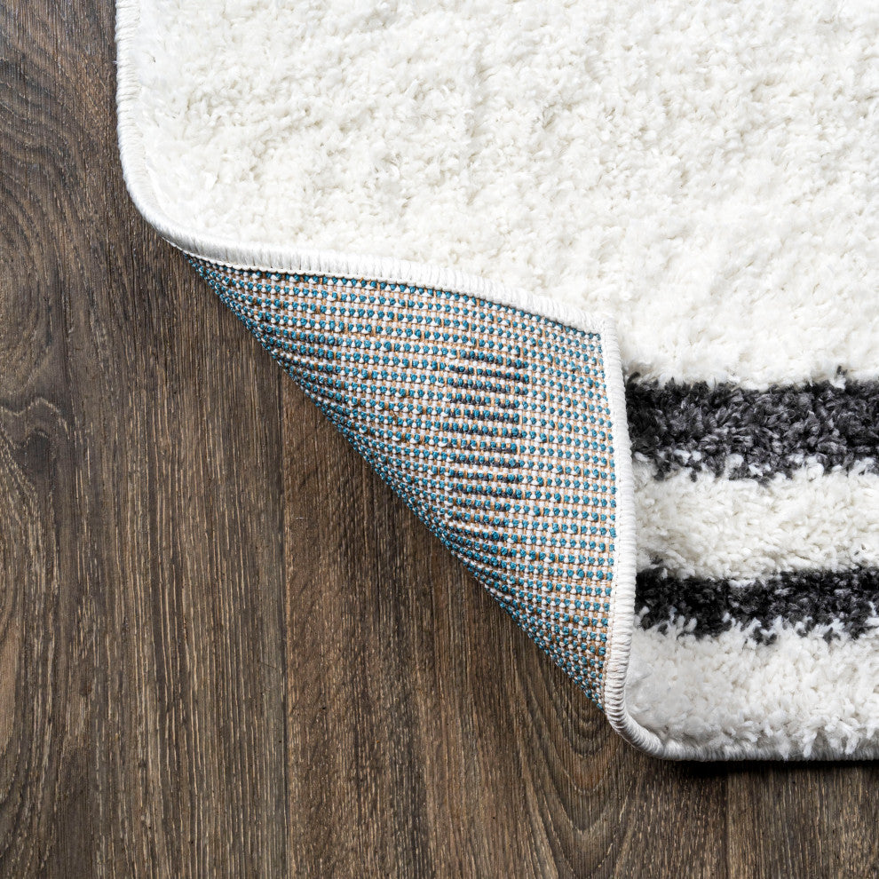 Petra Stripe Geometric Shag, White/Black, 3x5
