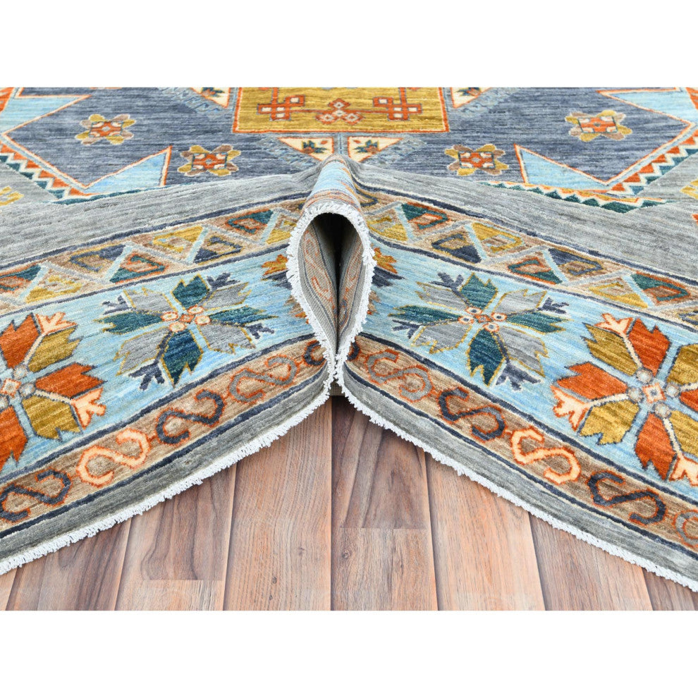 Silver Gray Wool Hand Knotted Armenian Inspired Design 200 KPSI Rug, 8'3"x9'7"