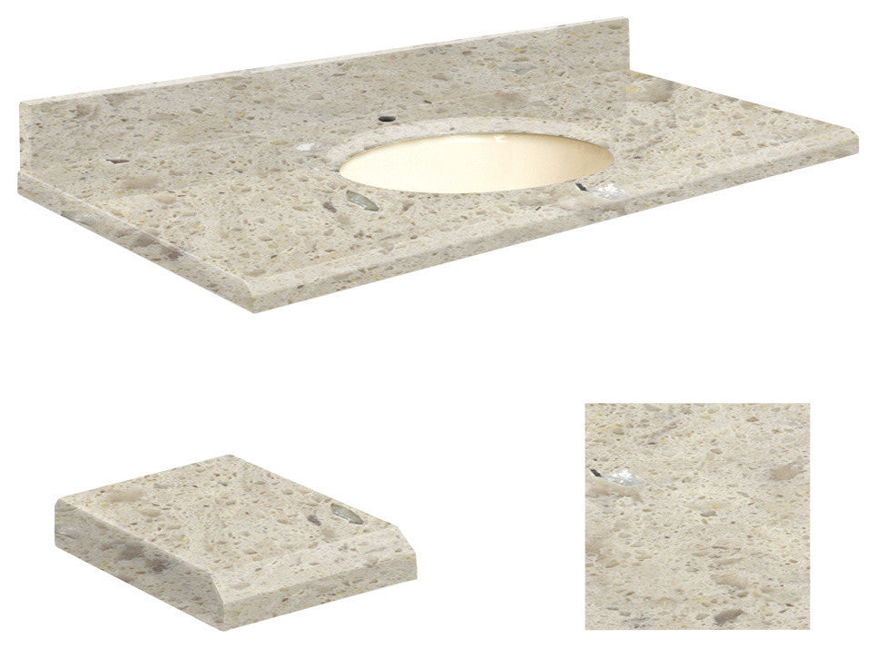 Quartz 37"x22" Vanity Top, Single Faucet Hole, Carmel, Biscuit Bowl