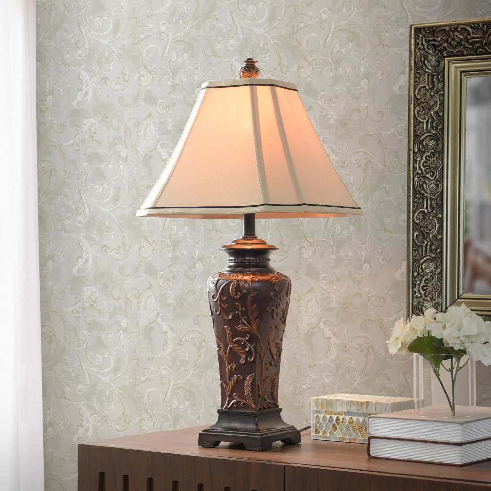 Crimson Floral Zoey Table Lamp With Trimmed Square Bell Shade