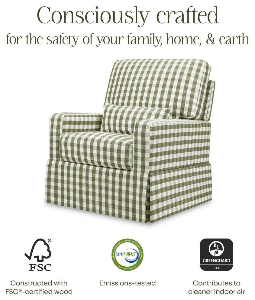 Crawford Pillowback Comfort Swivel Glider, Moss Green Gingham