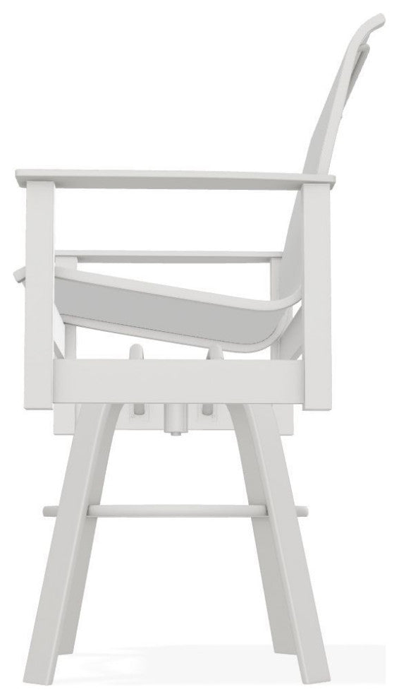 Leeward Sling Bar Height Outdoor Swivel Armchair, White/Snow