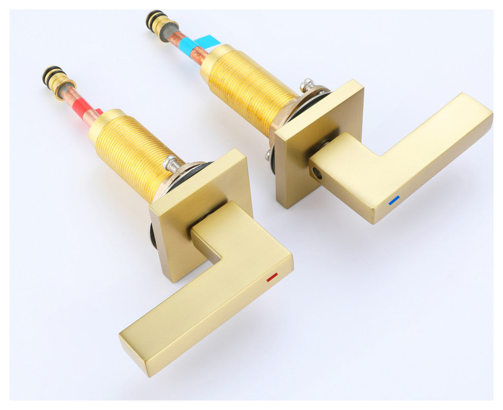Deck Mounted Dual Handle Widespread Bathroom Faucet, Brushed Gold