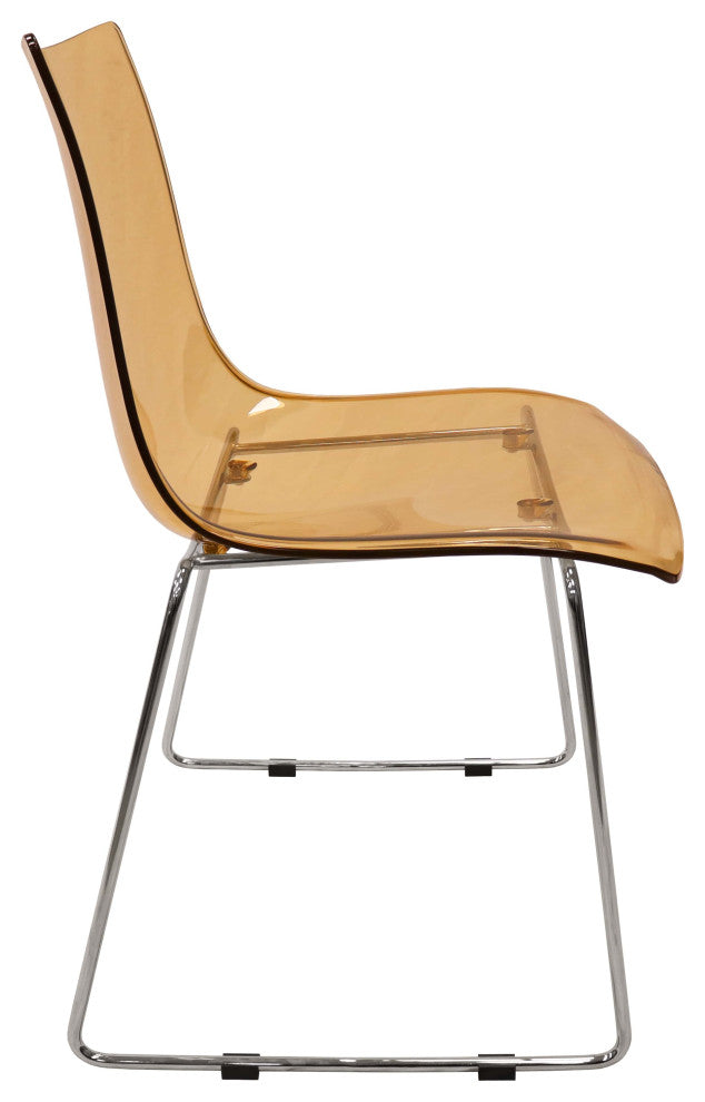 LeisureMod Lima Lucite Acrylic Dining Side Chairs, Set of 4, Amber