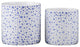 Round Ceramic Pot With Blue Spotted Design, Gloss White, Set of 2