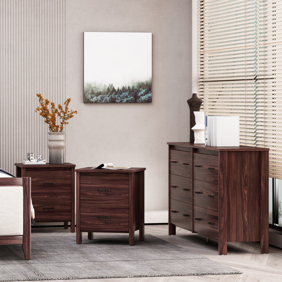 Titeca Contemporary 3 Piece Double Dresser and Nightstand Set, Wenge