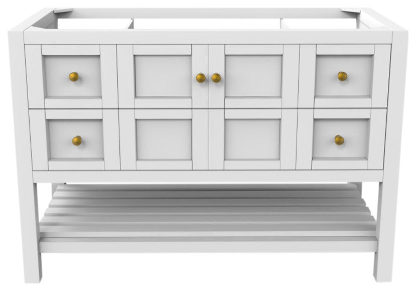 CastelloUSA Alicia Freestanding Vanity, Base Only, White, 48", Gold Handles