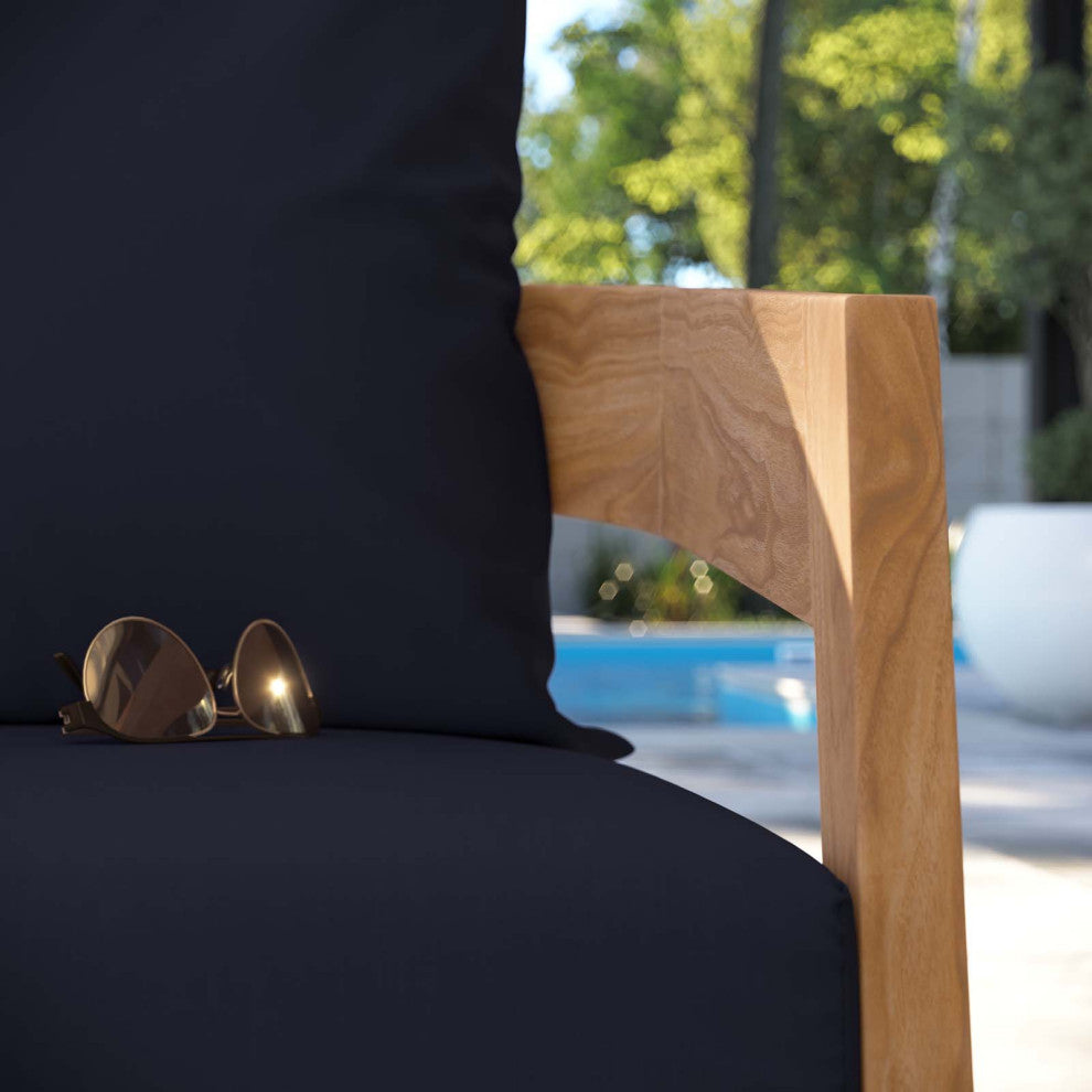 Lounge Chair Armchair, Blue Navy Natural, Teak Wood, Modern, Outdoor Patio