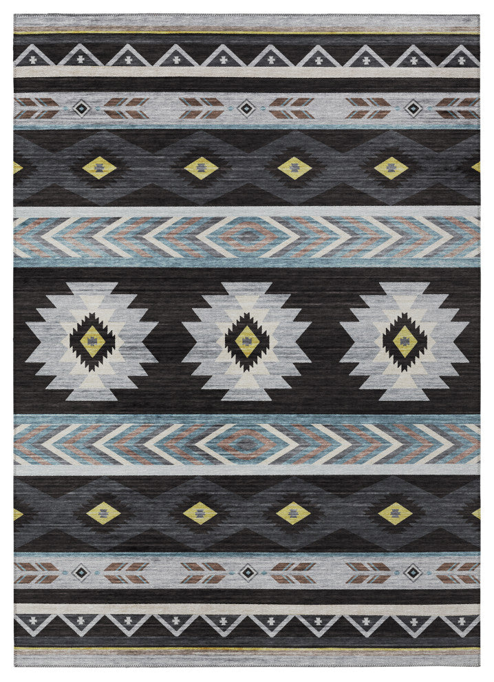 Indoor/Outdoor Phoenix PH3 Black Machine Washable 9' x 12' Rug