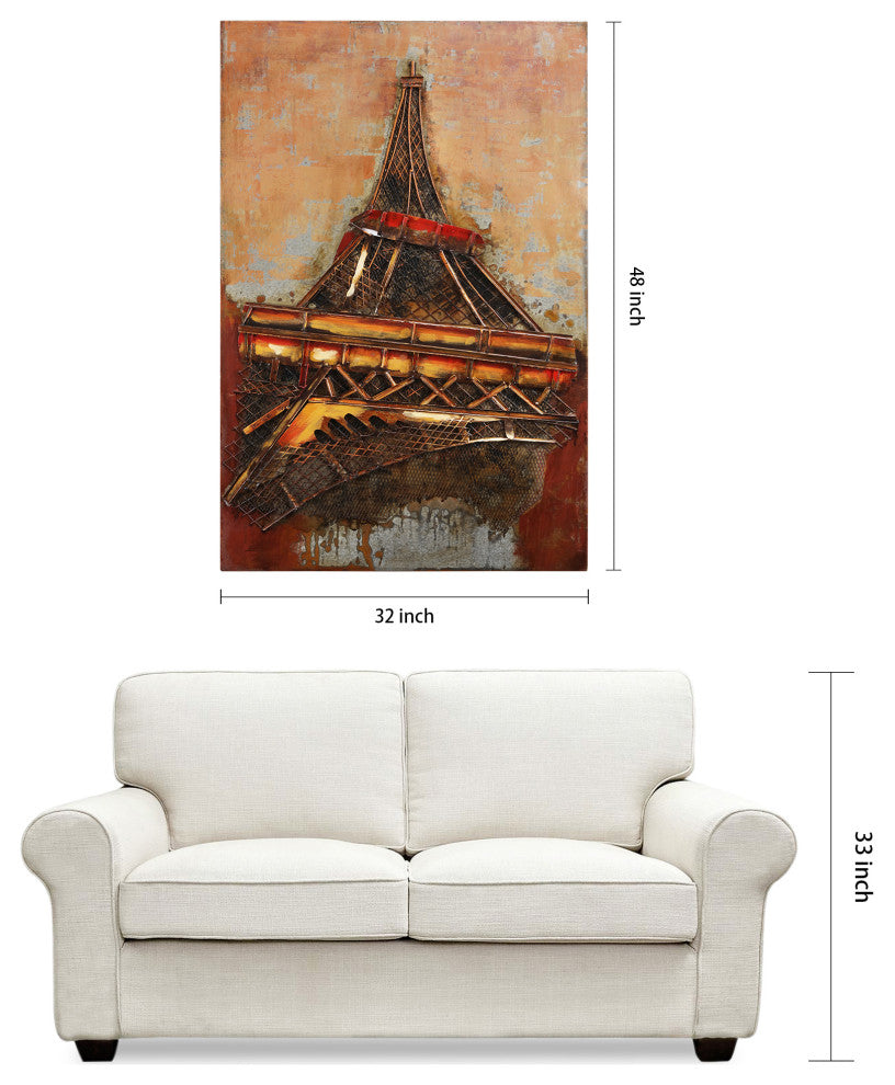 Eiffel Tower Wall Art Primo Mixed Media Hand Painted Iron Wall Sculpture 48x32