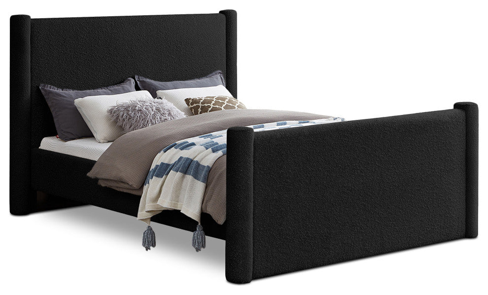Elias Upholstered Bed, Black, King, Boucle Fabric