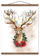 Watercolor Holiday Deer 16x20 Teak Hanging Canvas
