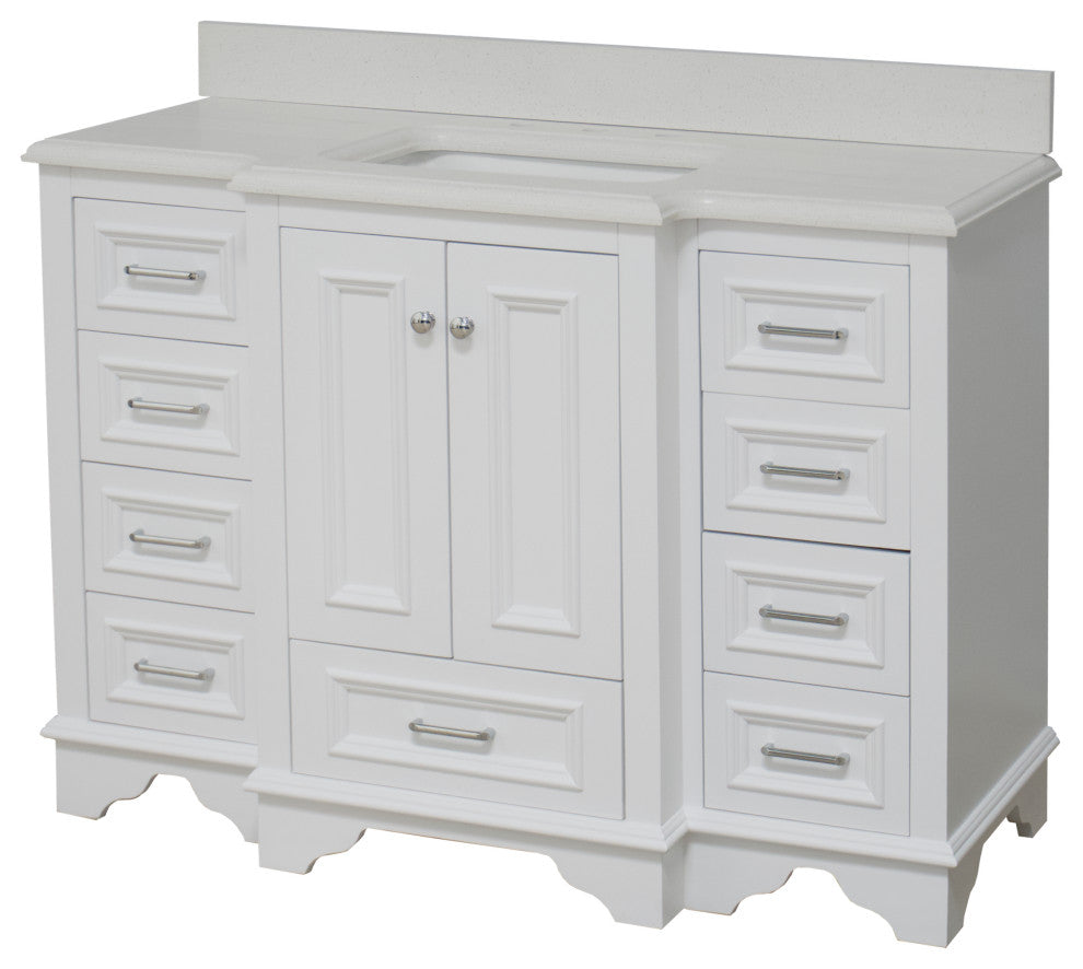 Nantucket 48" Bathroom Vanity, White, Quartz