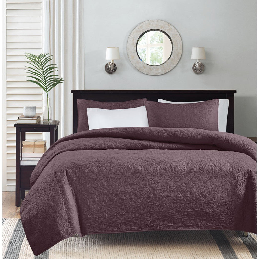 Madison Park Quebec Reversible Quilt Set, Purple