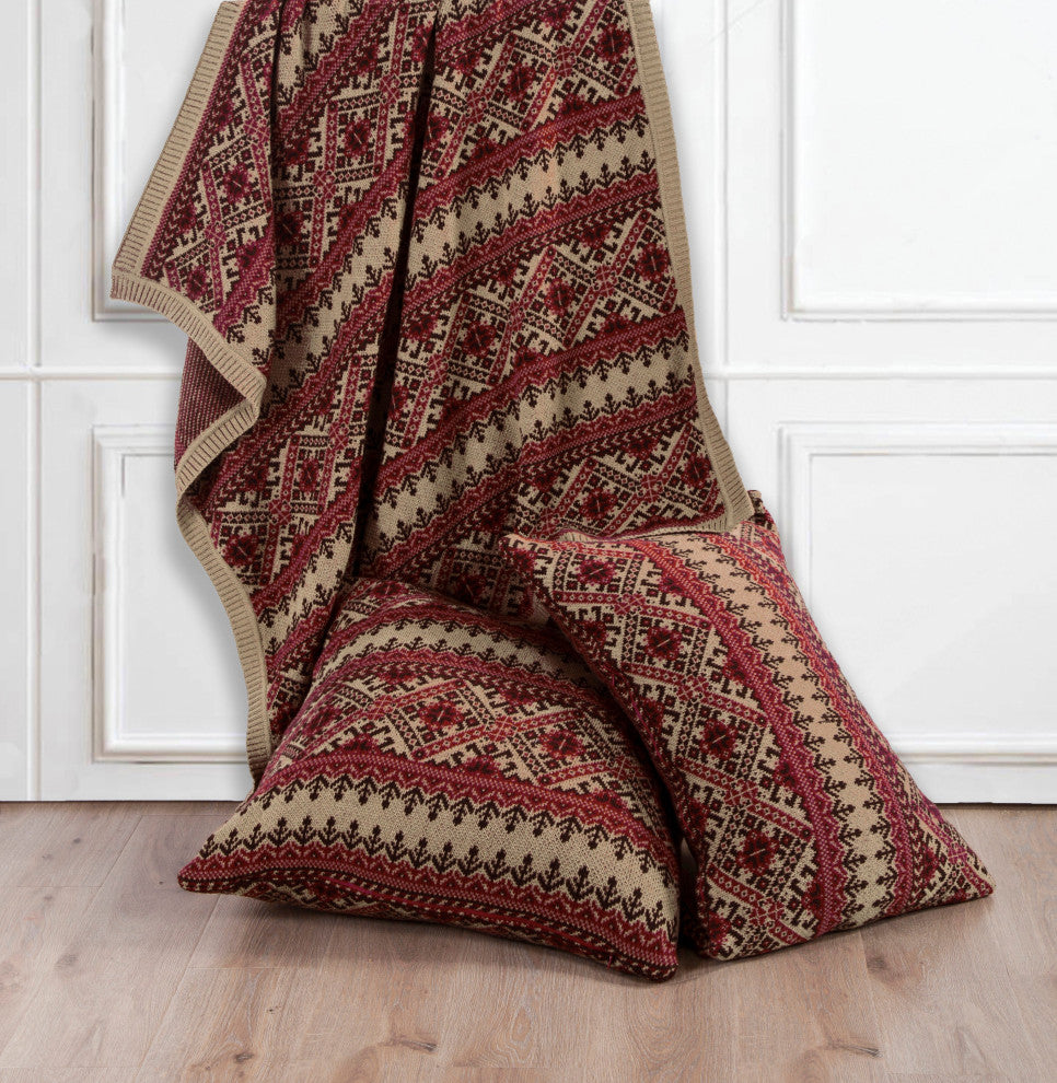 Fair Isle Knit Throw Blanket, 50"x60", Rustic Red, 1 Piece