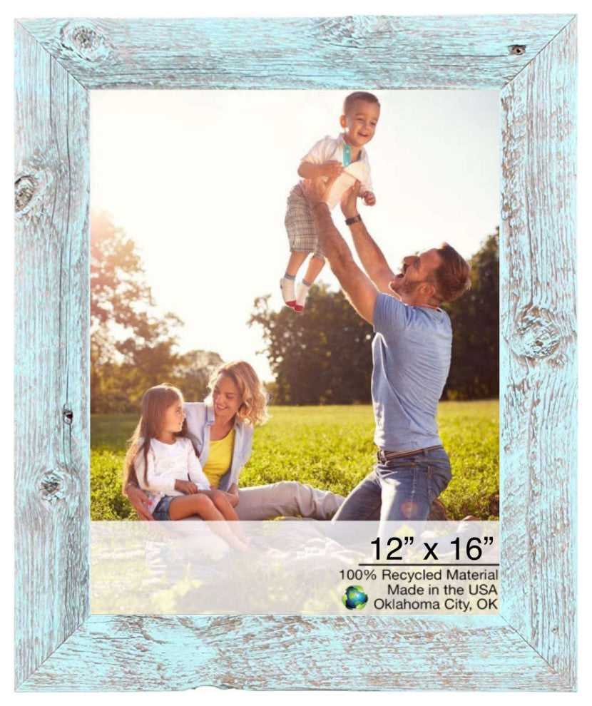 12" x 16" Rustic Farmhouse Light Aqua Blue Wood frame