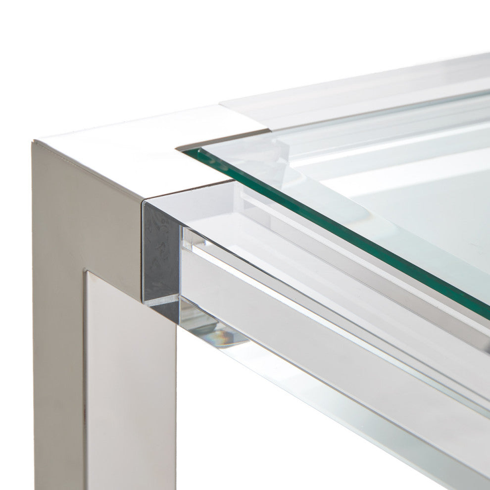 State St. Square End Table - Glass/Stainless Steel