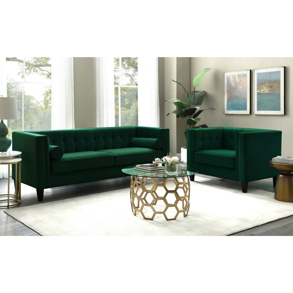 Branwen Velvet Button Tufted Square Tapered Leg Club Chair, Green
