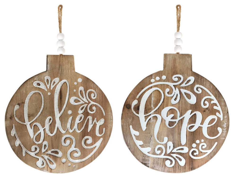 Wooden Believe and Hope Ornament, 6-Piece Set