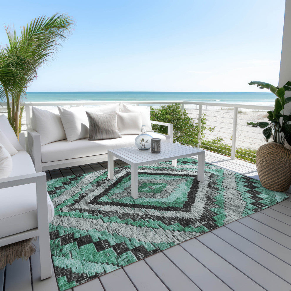 Machine Washable Indoor/Outdoor Chantille ACN1890 Teal 5' x 7'6" Rug