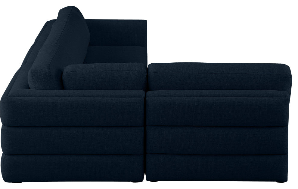 Beckham Linen Textured Fabric 4-Piece Modular L-Shaped Sectional, Navy